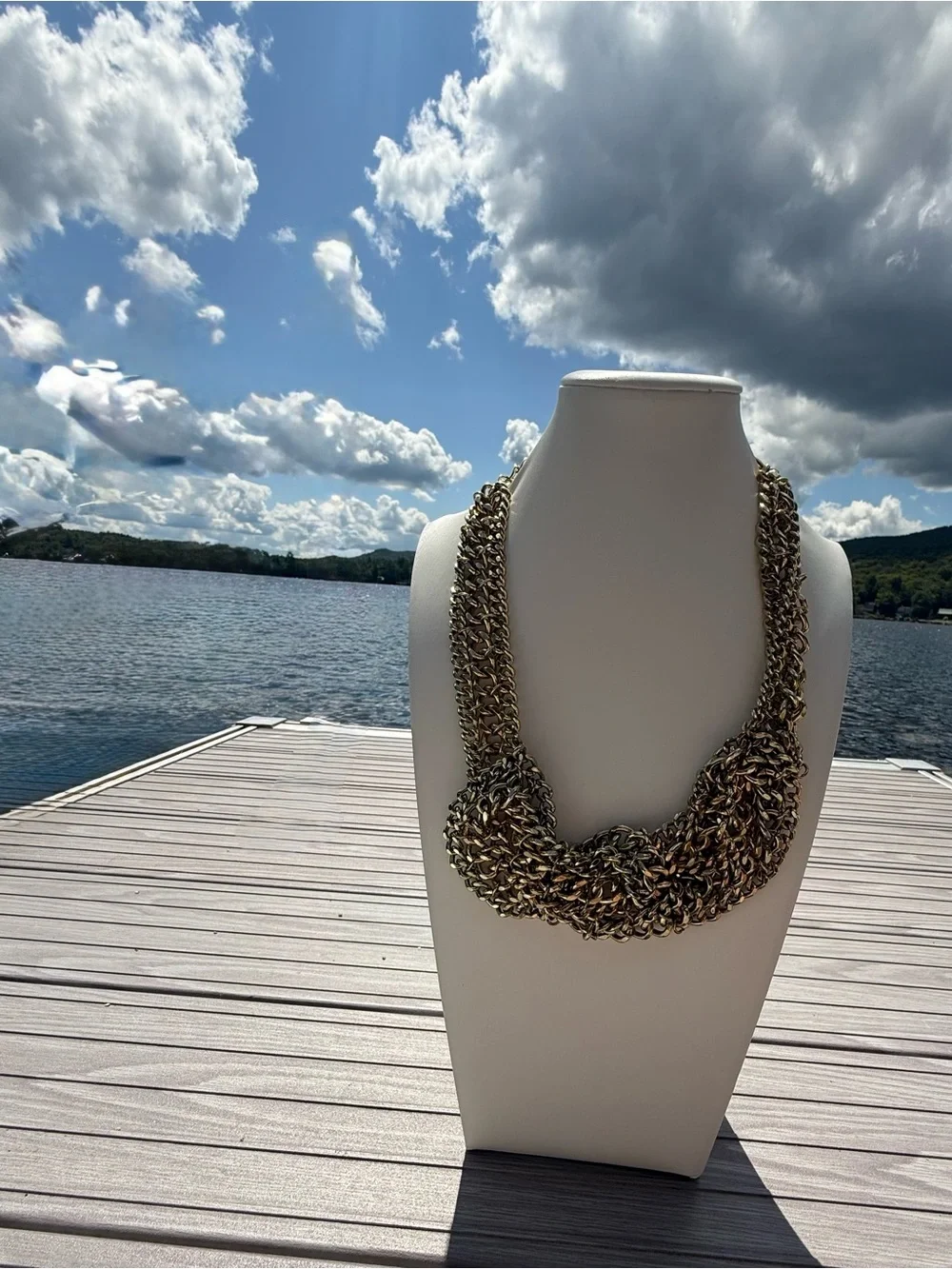 Vintage Chunky Multi-Strand Chain Statement Necklace Bib Draped Collar